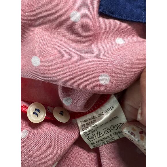 80s Lizsport Rayon Preppy Quiet Luxury Blouse Short Set Petite Small Red Blue - Picture 7 of 9